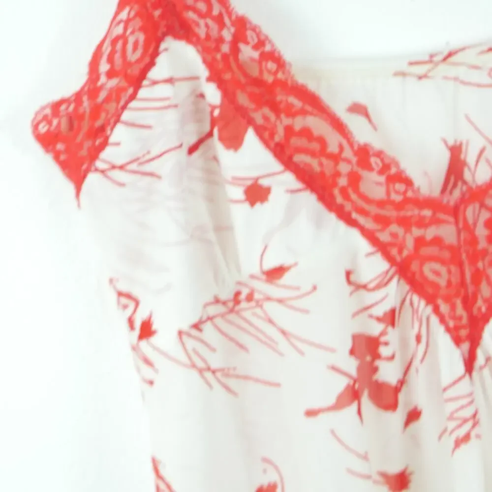 Vintage S Nightgown Slipdress Coquette Feminine Dainty Red Lace Floral 70s Glam - Picture 4 of 9